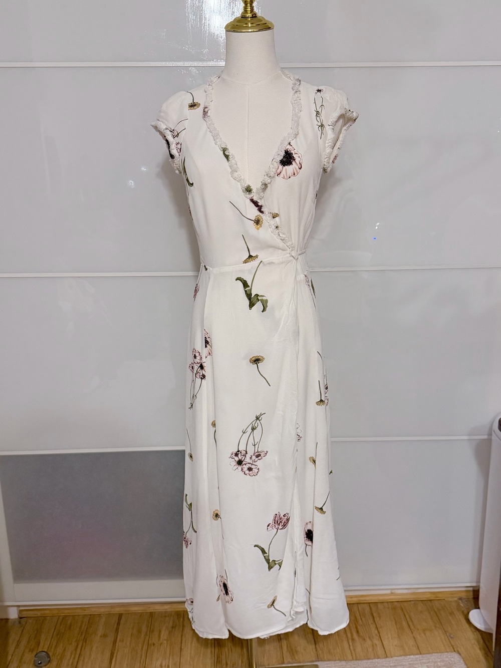 Reformation Ivory Floral Midi Wrap Dress - Picture 2 of 8